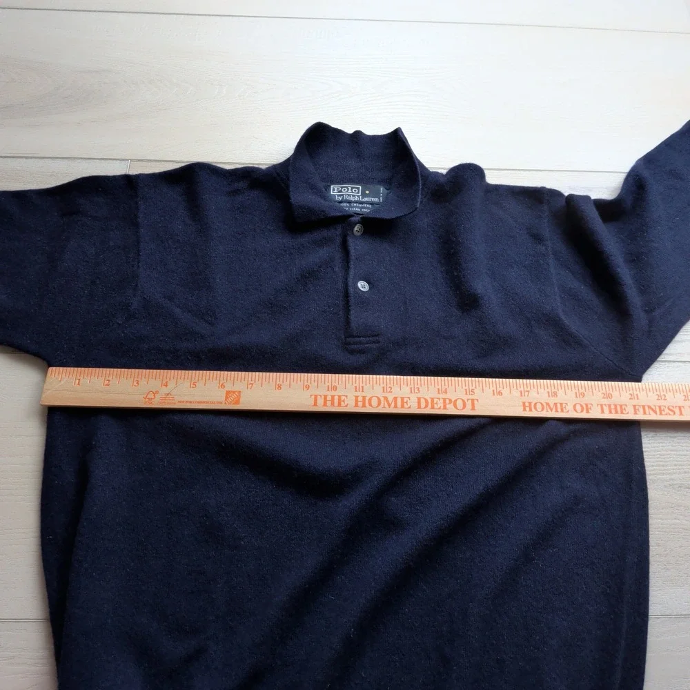Vintage Polo Ralph Lauren Polo Shirt Mens M Navy Blue 100% Cashmere Long Sleeve